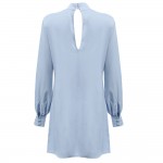 VESTLINDA Chiffon Dresses Women Elegant Turtleneck Lantern Sleeve Button Design Loose Mini Dress Ladies Vestidos Casual Dress
