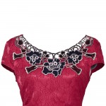 VESTLINDA Elegant Vintage Office Work Dress Women Bodycon Dress Short Sleeve Floral Embroidered Sheath Evening Night Party Dress