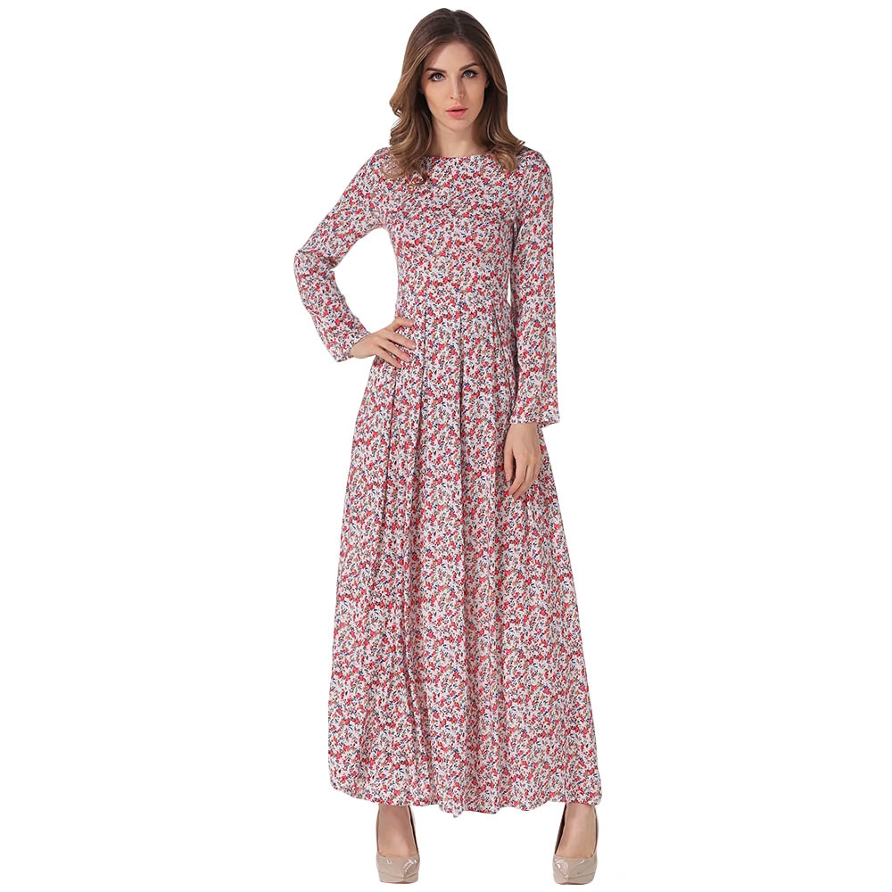 VESTLINDA Floral Print Maxi Dress Women Long Dresses Draped Ankle