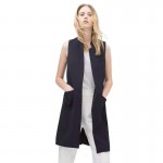 VESTLINDA Long Vest Back Split Outwear Waistcoats Women White Black Jacket Coat Sleeveless Cardigan Pocket Blazer Vest Femme Top