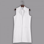 VESTLINDA Long Vest Back Split Outwear Waistcoats Women White Black Jacket Coat Sleeveless Cardigan Pocket Blazer Vest Femme Top
