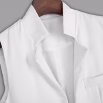 VESTLINDA Long Vest Back Split Outwear Waistcoats Women White Black Jacket Coat Sleeveless Cardigan Pocket Blazer Vest Femme Top