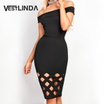 VESTLINDA New Off Shoulder Sexy Evening Party Dresses Women Slash Neck Black Dress Vestidos Robe Femme Hollow Out Bodycon Dress