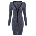VESTLINDA Sexy Club Dress Fall Women Dress Plunging Neck Long Sleeve Sheath Bodycon Dress Casual Solid Slim Ladies Midi Dresses