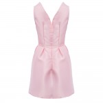 VESTLINDA Skater Dress Women Vestidos De Festa Summer Sleeveless Pleated Night Club Dress Sexy Pink V Neck Mini Party Dresses