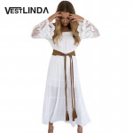 VESTLINDA Spring Elegant Women Dresses 2017 Off The Shoulder Flare Sleeve See-through Sexy Lace Dress White Lace Midi Dresses