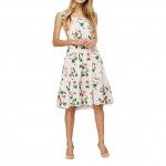 VESTLINDA Spring Vintage Floral Print Women Dress Ladies Square Collar Sleeveless A-Line Party Dress Elegant Dresses vestido