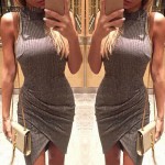 VESTLINDA Summer Brief Mini Dress Women O-Neck Sheath Party Dress Sleeveless Brief Pure Color Mini Dress Sexy Vestido Mujer