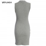 VESTLINDA Summer Brief Mini Dress Women O-Neck Sheath Party Dress Sleeveless Brief Pure Color Mini Dress Sexy Vestido Mujer