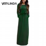 VESTLINDA Vintage Vestidos Longo Jurken Women Maxi Dress Full Sleeve Casual Dress Autumn A Line Solid Ropa Mujer Long Dress