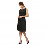 VESTLINDA Vintage Women Dress 2017 Sping Ladies Round Collar Solid Color Sleeveless A-Line Party Dress Elegant Knee Length Dress