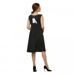 VESTLINDA Vintage Women Dress 2017 Sping Ladies Round Collar Solid Color Sleeveless A-Line Party Dress Elegant Knee Length Dress