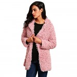 VESTLINDA Winter Grey Wool Overcoat Warm Outerwear Women Pink Faux Fur Coat Turn Down Collar Long Sleeve Cardigan Female Outwear