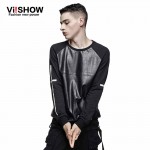 VIISHOW Brand fashion Faux leather Hoodies Men casual tracksuit Mens hoodies pullover hip hop sweatshirt Men Cothes Oversize 5XL