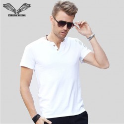 VISADA JAUNA New Arrival Fashion V Neck Cotton Men T Shirt Casual Style Short Sleeve Solid Slim Fitness Male T-Shirts XXXL N3
