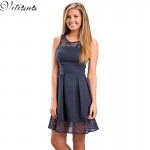 VITIANA Brand Women's 2017 Summer A-Line Party Dress Sleeveless O Neck Lace Patchwork Above Knee Mini Casual Dresses Vestidos 