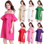 VITIANA Women Ruffles Slash neck Dress Summer style off shoulder sexy dresses vestidos Red Green Pink Beach Dresses