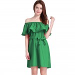 VITIANA Women Ruffles Slash neck Dress Summer style off shoulder sexy dresses vestidos Red Green Pink Beach Dresses