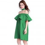 VITIANA Women Ruffles Slash neck Dress Summer style off shoulder sexy dresses vestidos Red Green Pink Beach Dresses