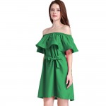 VITIANA Women Ruffles Slash neck Dress Summer style off shoulder sexy dresses vestidos Red Green Pink Beach Dresses