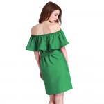 VITIANA Women Ruffles Slash neck Dress Summer style off shoulder sexy dresses vestidos Red Green Pink Beach Dresses