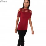 VITIANA Womens Short Sleeve T-shirt Ladies Fashion Red Pink Black Hollow Out Slim Spring Summer Casual Hot Tees Tops