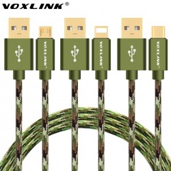 VOXLINK Nylon 1m/2m/3m Micro USB Cable Type C 8 Pin Fast Charging USB Cable For iPhone 7 6s 5s Samsung Huawei HTC Sony Xiaomi