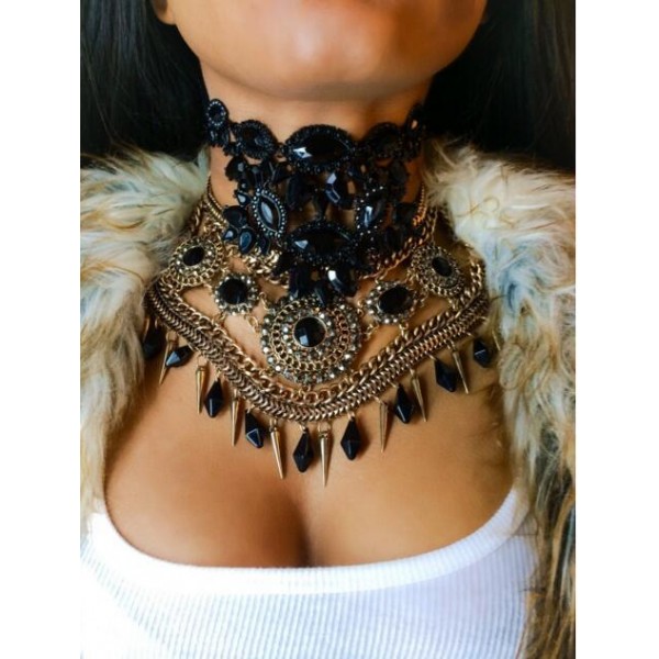 Vedawas Fashion Jewelry Maxi Necklace For Women New Hot Rhinestone Beads Collar Choker Necklace Tassel Statement Collier XG2220