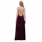 Velour Vintage Velvet Wine Red Empire Spaghetti Strap Draped V Neck Women Pleuche Sleeveless Ankle Length Maxi Dress