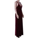 Velour Vintage Velvet Wine Red Empire Spaghetti Strap Draped V Neck Women Pleuche Sleeveless Ankle Length Maxi Dress