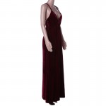 Velour Vintage Velvet Wine Red Empire Spaghetti Strap Draped V Neck Women Pleuche Sleeveless Ankle Length Maxi Dress