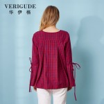 Veri Gude 2017 Plaid Blouse Women Loose Shirt  Long Sleeve Flare Sleeve 100% Cotton shirt Short Front Long Back Girl Gift New 