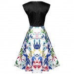 Vestido De Festa Vintage Women Skater Dress Floral Print Polka Dot Square Neck Sleeveless High Waist Retro Party Pleated Dress