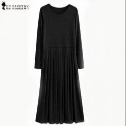 Vestido Feminios 2016 Autumn 5XL Plus Size Long Dresses With Sashes Pleated High Stretch Solid Colors Casual Maxi Dress D63704R