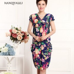 Vestidos 2017 Women summer Dresses Floral Print V-neck Elderly middle-aged mother large size short sleeve sundress