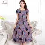 Vestidos 2017 new women's printed retro Bohemian Women the thin waist round collar in cotton short sleeve plus size Dress