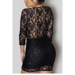 Vestidos Mujer Black Lace V-neck Long Sleeve Womens Sexy Short Dresses Party Night Club Mini Dress 2017 Woman Clothes LC22108