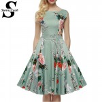 Vestidos New 2017 Summer Dress Women Swing Floral Print Dress 50S Rockabilly Vintage Dress Ladies Elegant Retro Cotton Dresses