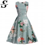 Vestidos New 2017 Summer Dress Women Swing Floral Print Dress 50S Rockabilly Vintage Dress Ladies Elegant Retro Cotton Dresses