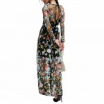 Vestidos de Fiesta 2018 Spring Summer Women New Fashion See-Through Sexy Mesh Yarn Floral Embroidered Long Maxi Black Dress
