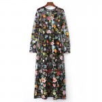 Vestidos de Fiesta 2018 Spring Summer Women New Fashion See-Through Sexy Mesh Yarn Floral Embroidered Long Maxi Black Dress