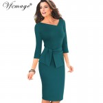 VfEmage Womens Asymmetric Neck Elegant Belted Tunic Wear to Work Office Business Bodycon Stretch Fitted Sheath Pencil Dress 4430