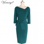 VfEmage Womens Asymmetric Neck Elegant Belted Tunic Wear to Work Office Business Bodycon Stretch Fitted Sheath Pencil Dress 4430