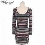 Vfemage Color Stripe Long sleeve Slim High Waist Women Ladies Fashion Cool Chic Casual Party Club Bodycon Mini Short Dress 4600