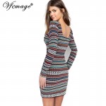 Vfemage Color Stripe Long sleeve Slim High Waist Women Ladies Fashion Cool Chic Casual Party Club Bodycon Mini Short Dress 4600