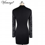 Vfemage Geometry Rhinestone Long sleeve Slim High Waist Women Ladies Fashion Cool Chic Party Club Bodycon Mini Short Dress 4420