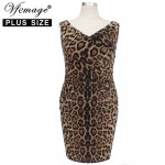 Vfemage (Plus Size) Womens Elegant Sexy Hot V Neck Leopard Draped Tunic Casual Party Club 5XL 6XL 7XL Pencil Sheath Dress 2805