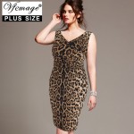 Vfemage (Plus Size) Womens Elegant Sexy Hot V Neck Leopard Draped Tunic Casual Party Club 5XL 6XL 7XL Pencil Sheath Dress 2805