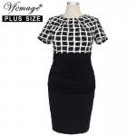 Vfemage (Plus Size) Womens Elegant Tartan Check Ruched High Waist Casual Work Office Party Sheath Bodycon Pencil Dress 2799