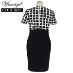 Vfemage (Plus Size) Womens Elegant Tartan Check Ruched High Waist Casual Work Office Party Sheath Bodycon Pencil Dress 2799